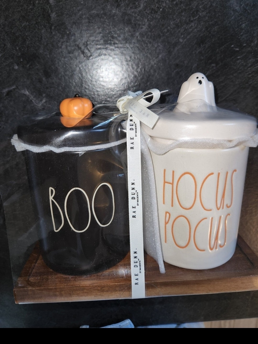 Rae Dunn Black & White Halloween Canister Set with Pumpkin and Ghost Lids